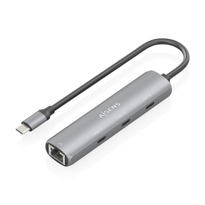 Aisens Dock USB-C a Ethernet Gigabit + Hub 3x USB-C, Grey 15CM — image 1