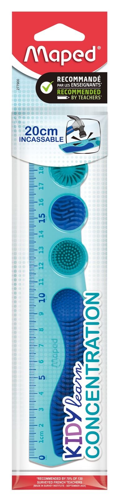 Maped Kidy Lern Concentration Regla 20CM - Diseñada Ayudar a Concentracion - Zonas Tactiles Extraibles - Colou