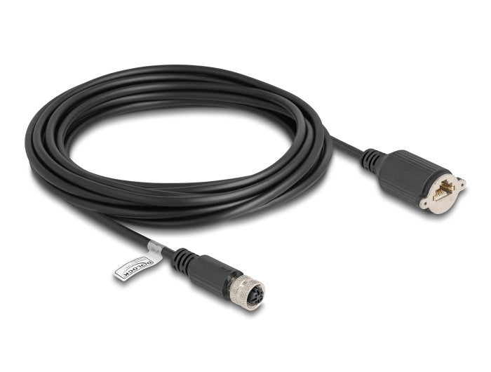 Delock M12 Cable D-kodiert 4 Pin Female a RJ45 Female CAT.5E FTP 5M Black