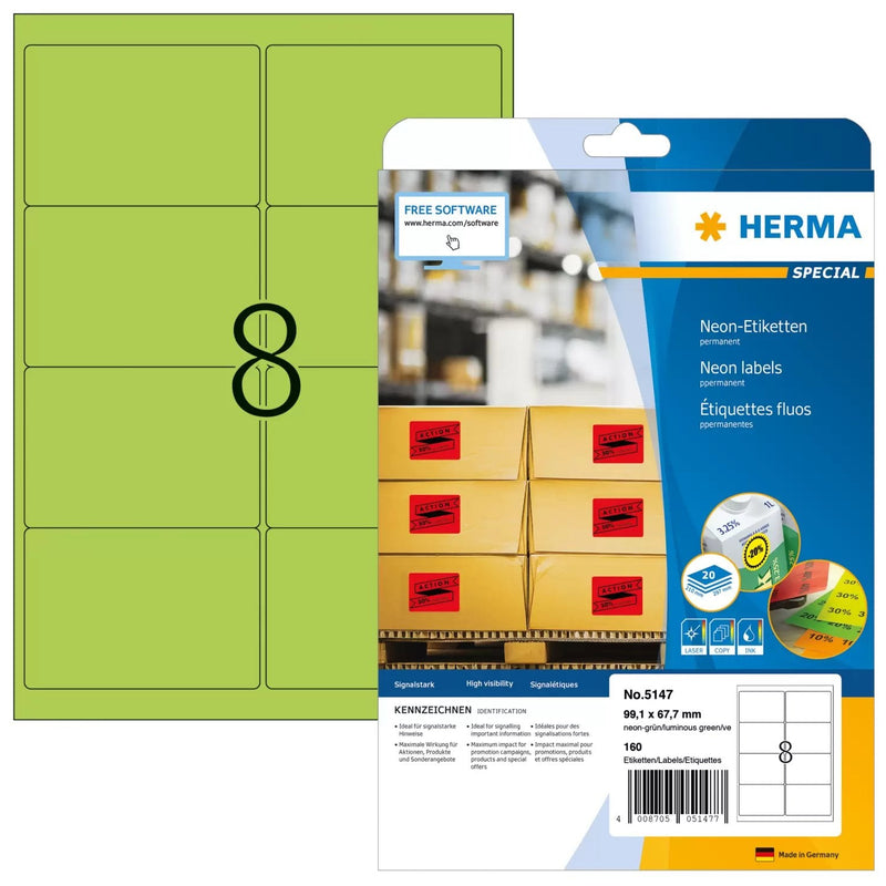 Herma Labels A4 Neon-verde 99,1X67,7MM Paper 160 St.