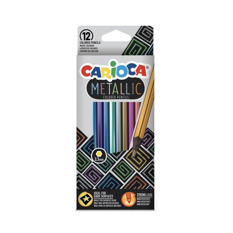 Carioca Metallic Pack 12 Pencils Hexagonales Metalicos - Colours Cubrientes - Ideales Superficies Oscuras -