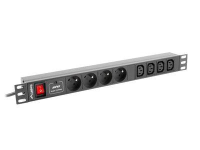 Lanberg Unit Distribución Power PDU-04E04I-0200-BK 4*SCHUKO 4*IEC C13 Power Max. 4000W 16A 1U — image 1