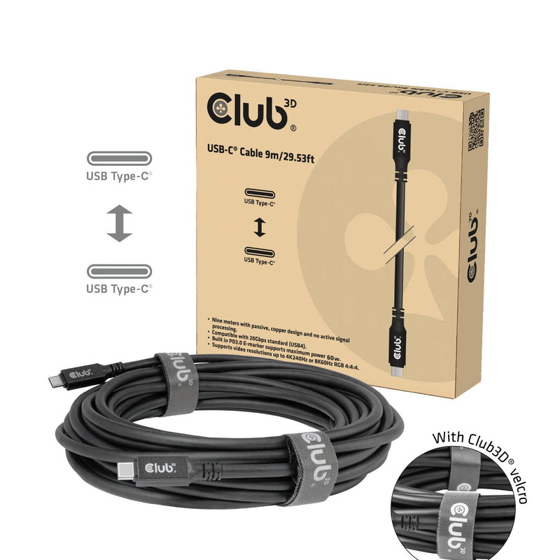 Cable CLUB3D USB4 Type-c Pd 100W / 8K / 20Gbps 9M M/M Retail