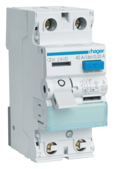 Hager Fi-interruptor 2POLOS 6KA 40A CDS240D ** 30MA Type a Quickconnect