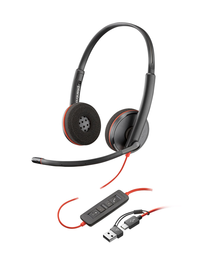Poly Headphones Stereo Blackwire 3220 USB-C + Adapter USB-C/a