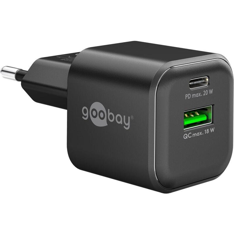 Goobay Fast Charger Dual USB-C (20W) / USB-A Qc (18W) / Charger Samsung, Iphone, Ipad, Macbook/Socket Charging