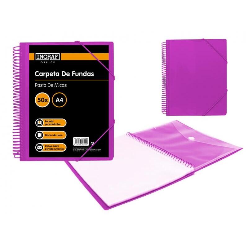 Ingraf Folder 50 Cases With Sobre Portadocumentos - Polipropileno Rigido - Size A4 - Espiral Plastica Indeform
