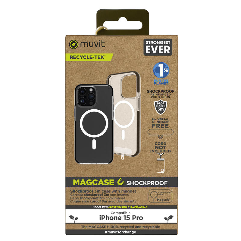 Muvit For Change Case Recycletek Magsafe Shockproof 3M Compatible With Apple Iphone 15 Pro Transparent/Black