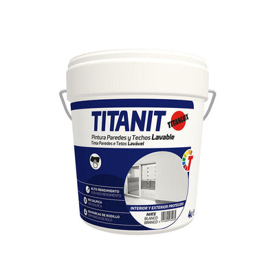 Pintura Paredes And Techos Washable Titanit Matte White Indoor And Exteriores Protegidos 4L Titanlux 029190004 — image 1