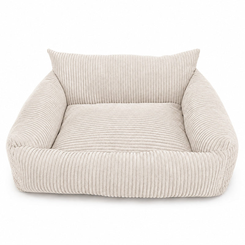 Lodie Corduroy Dog Sofa with Removable Cover – Vanilla Beige, L