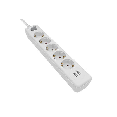 Philips Power Strip With Switch SPN3052WA 5 Sockets Power 2 USB Cable 2M White — image 1