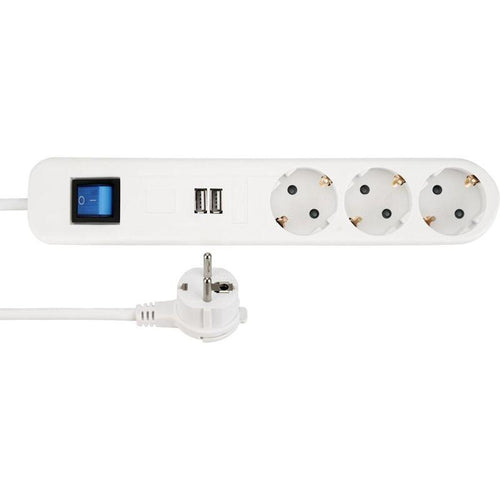 Rev Socket Strip Ice 3-FOLD USB & Switch, 1,4M White — image 1