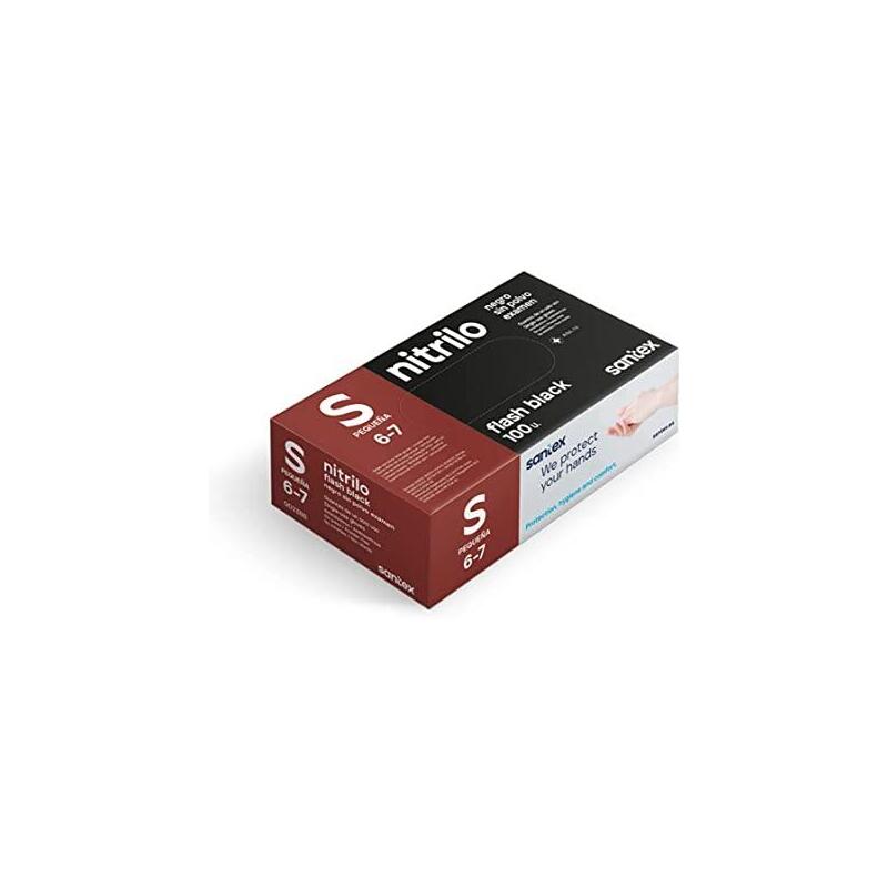 Santex Flash Black Pack 100 Gloves Nitrilo Size S - Without Polvo - Libre Latex - Ambidiestros - No Esteriles