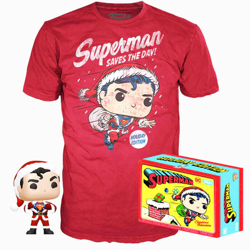 Set Figura Pop & Tee DC Comics Superman Exclusive Flocked Tamaño XL