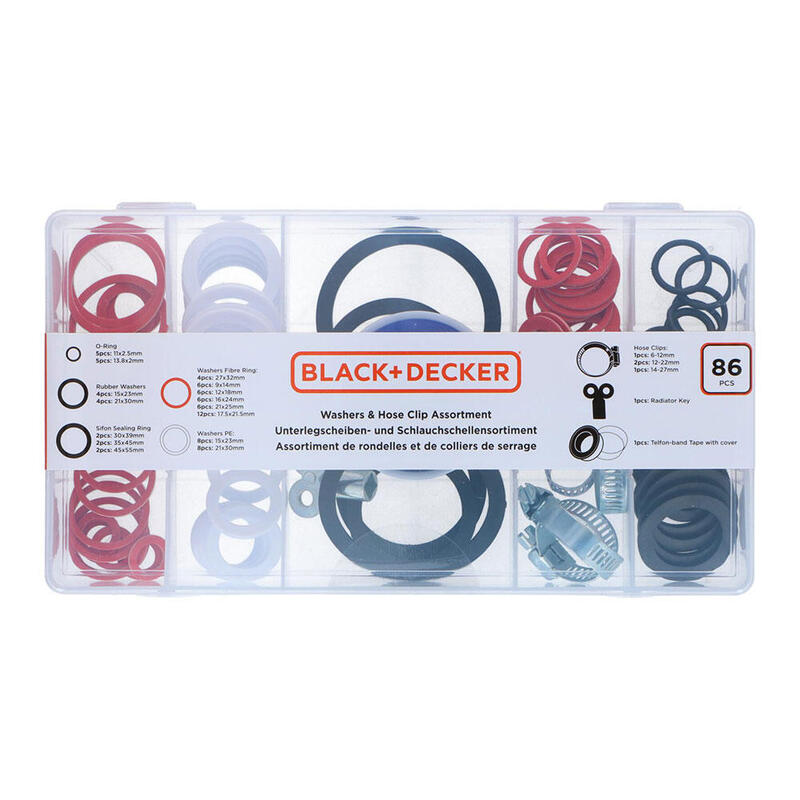 Negro + Decker Surtido Arandelas Y Abrazaderas Manguera 86 Piezas Ass