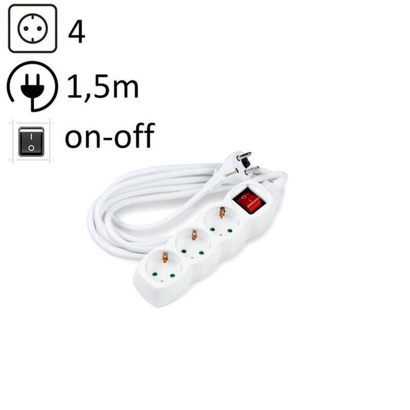 Technik Power Strip Power 4 Plugs 1,5M 16A White + Switch