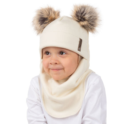 White Merino Wool Double Pom-Pom Balaclava